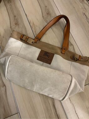 Burberry Beige Canvas Tote with Tan Leather Handles